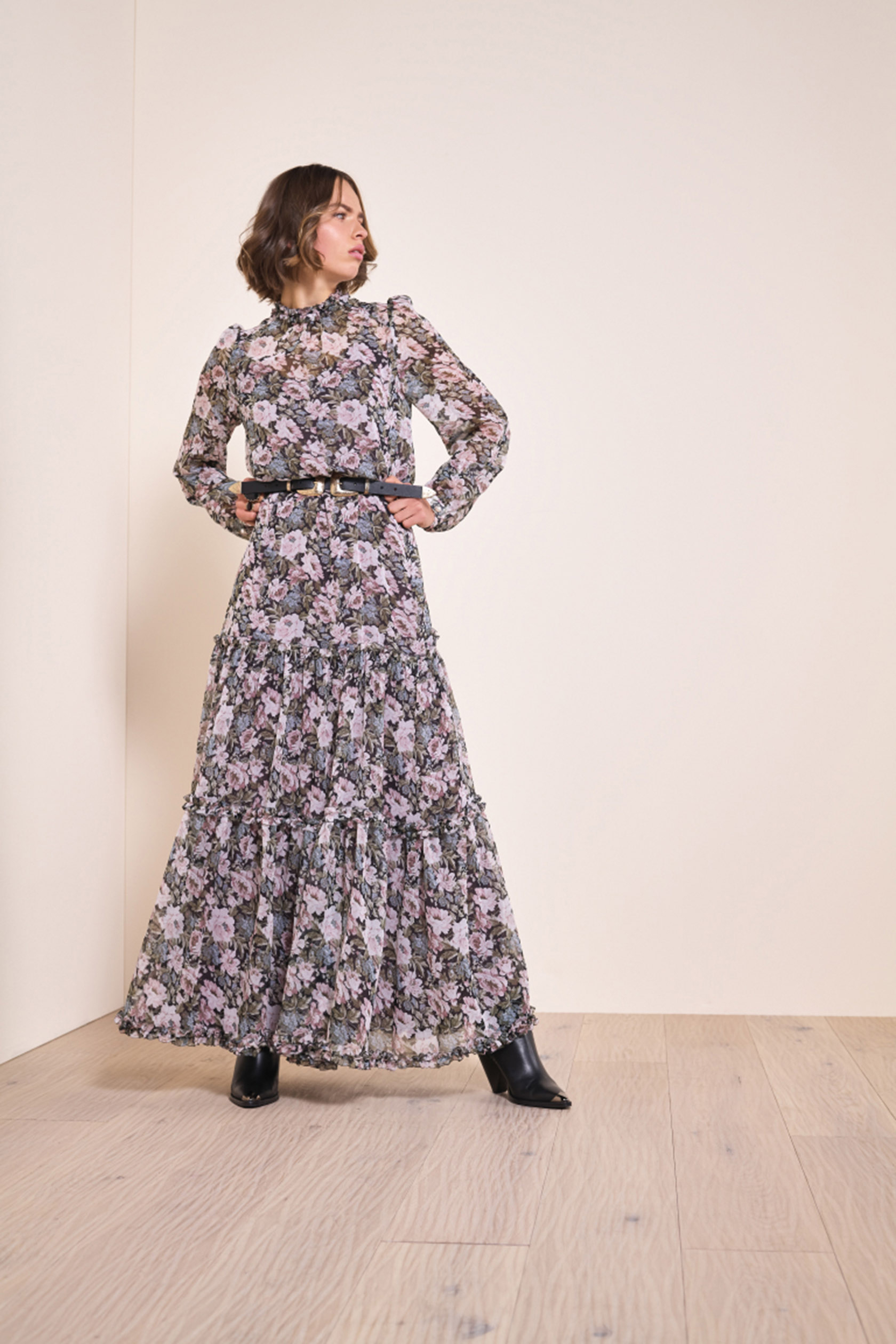 Mode Jurken Maxi-jurken Claire Luise Maxi-jurk zwart-lichtgrijs volledige print casual uitstraling 