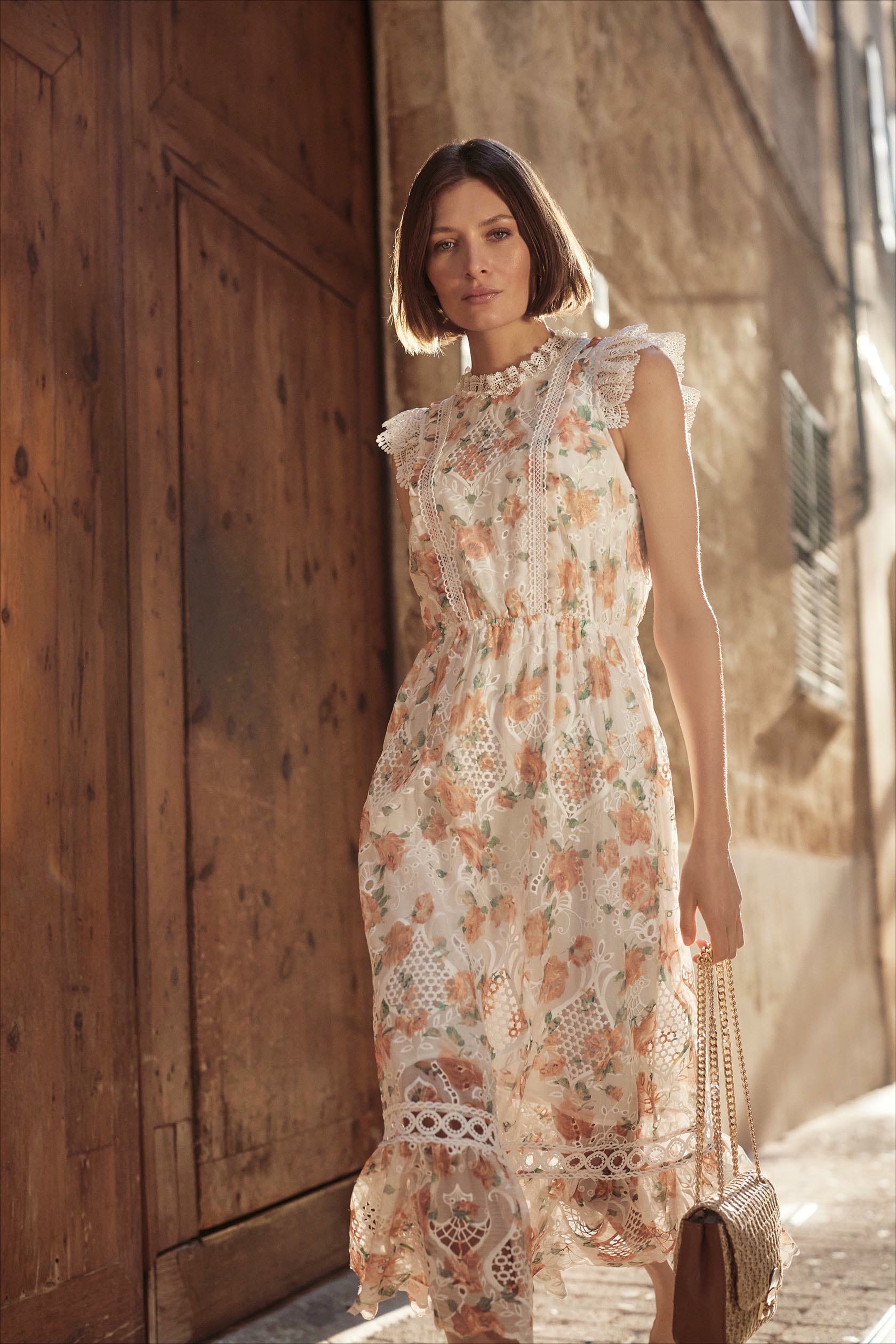 Damen Kleid Floral Print Rundhals - Kurzarm Hohe Taille Elegant