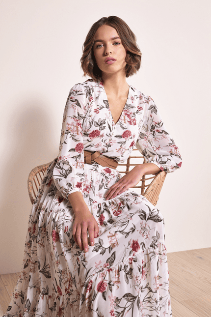 Florales Chiffon Maxikleid