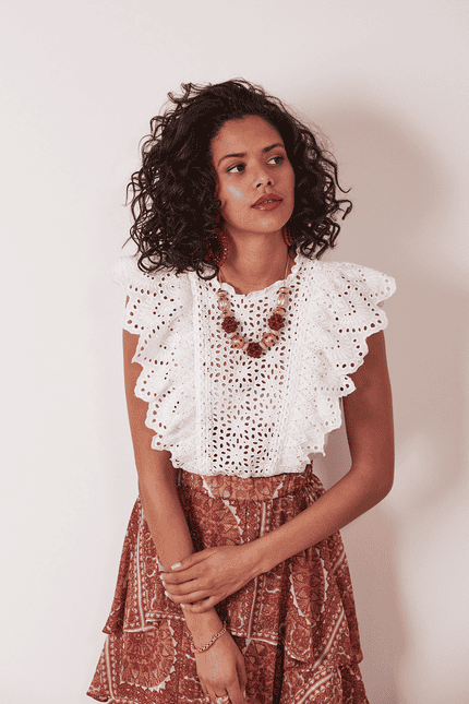Blouse with perforated lace