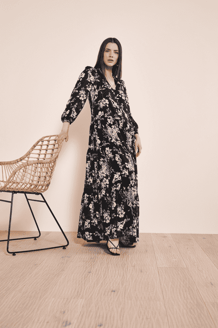 Florales langarm Volantkleid
